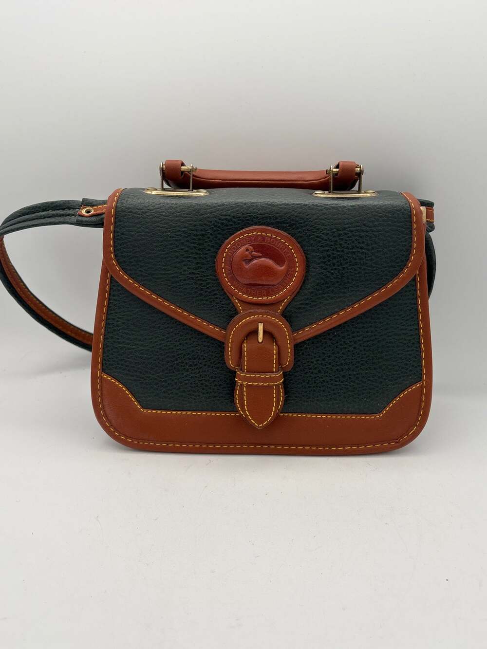 Womens Dooney and Bourke Green Brown Leather Mini Crossbody Handbag